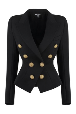 BALMAIN Classic Black Double-Breasted Wool Jacket for Women - FW23