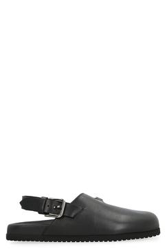 DOLCE & GABBANA Men's Black Leather Flat Sandals with Round Toeline and Back Strap