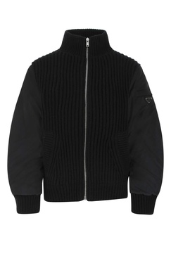 Prada Woman Black Cashmere And Re-Nylon Jacket