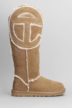 Logo Tall Boot Low Heels Boots In Leather Color Suede