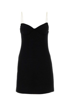 Miu Miu Woman Black Stretch Wool Blend Mini Dress