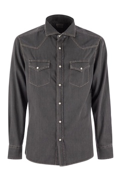 BRUNELLO CUCINELLI Men's Easy Fit Denim Shirt with Western-inspired Details