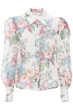 ZIMMERMANN Printed Linen Shirt with Decorative Buttons and Rounded Hem for Women