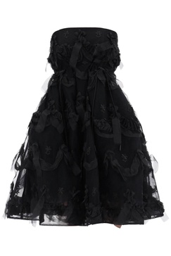 SIMONE ROCHA Elegant Black Tulle Dress with Bow and Floral Embroidery