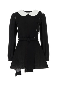 Maison Margiela Woman Black Wool Mini Shirt Dress