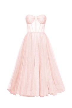 Misty Rose Strapless Puffy Midi Tulle Dress