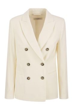 Peserico Wool And Linen Canvas Double-Breasted Blazer in Beige