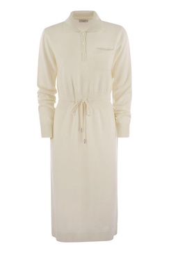 Peserico Virgin Wool, Silk And Cashmere Tricot Dress in White