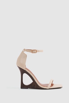 Leather Strappy Wedge Heels in Off White