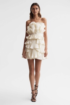 Amur Strapless Ruffle Mini Dress in Ivory