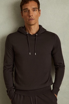 Merino Wool Drawstring Hoodie in Coco Brown