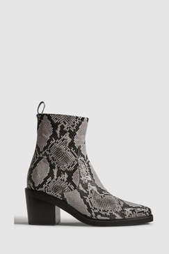 Leather Heeled Western Boots in Snake