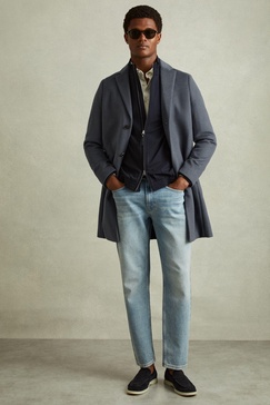 Wool Blend Single Breasted Epsom Overcoat in Airforce Blue