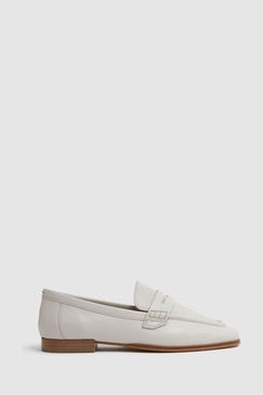 Leather-Cotton Loafers in Off White