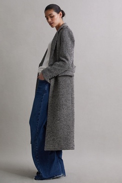 Wool Blend Herringbone Coat in Grey