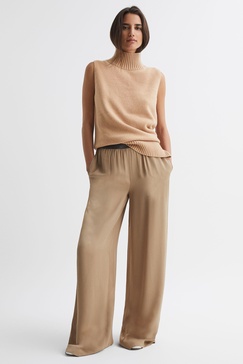 Wide Leg Elasticated Trousers in Camel