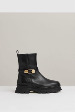 Leather Cleated Ankle Boots in Black