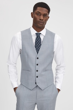 Slim Fit Wool Waistcoat in Soft Blue