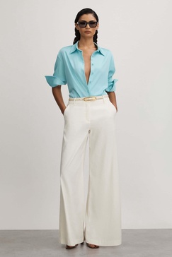 Anna Quan Wide Leg Linen Blend Trousers in Ivory