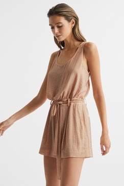 Embellished Sleeveless Playsuit in Nude