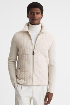 Hybrid Knit and Quilt Jacket in Stone