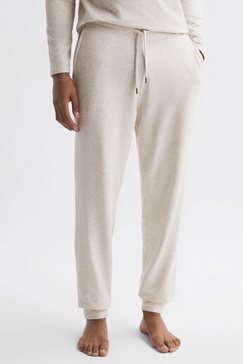 Drawstring Fleece Lined Joggers in Oatmeal Melange