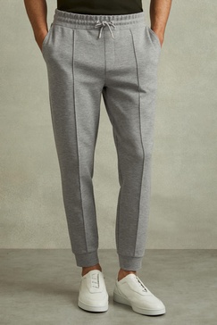 Drawstring Jersey Joggers in Grey Melange