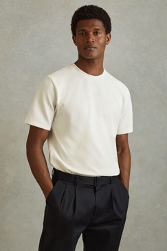 Textured Crew Neck T-Shirt in Off White