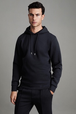 Interlock Jersey Hoodie in Navy Blue