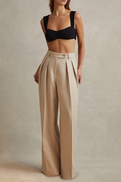 Petite Linen Wide Leg Suit Trousers in Natural