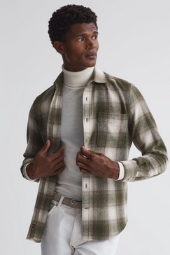 Wool Checked Long Sleeve Shirt in Green Multi