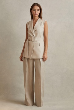 Linen Belted Waistcoat in Natural