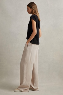 Lyocell-Linen Wide Leg Trousers in Oatmeal