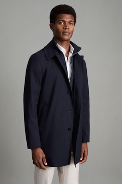 Jacket With Removable Funnel-Neck Insert in Navy