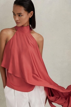 Asymmetric Draped Blouse in Coral