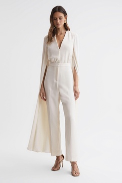 Cape Sleeve V-Neck Jumpsuit in Ivory