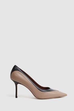 Leather Contrast Court Shoes in Camel/Black