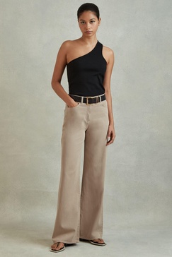 Petite Garment Dyed Wide Leg Trousers in Light Camel