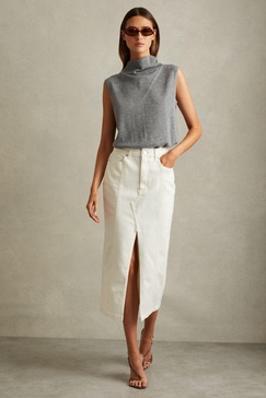 Wool Slouched Sleeveless Top in Grey