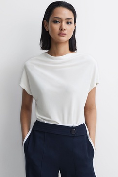 High Neck Jersey Top in Cream