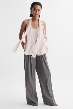 Tie Neck Draped Blouse in Nude