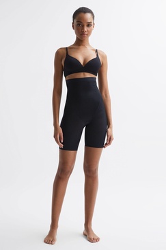 Spanx Shapewear Firming High-Waisted Mid-Thigh Shorts in Black