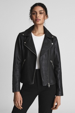 Leather Biker Jacket in Black