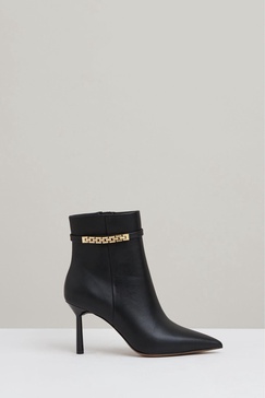 Leather Chain Embellished Ankle Boots in Black