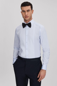 Slim Fit Double Cuff Tuxedo Shirt in Soft Blue