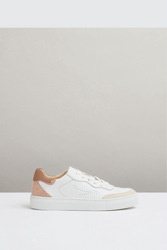 Leather Contrast Detail Trainers in White/Nude