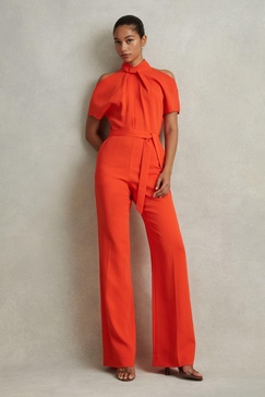 Split Sleeve Twist Neck Jumpsuit in Orange