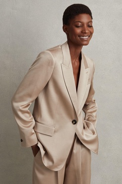 Satin Single Breasted Suit Blazer in Gold