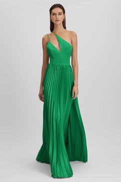 Amur One Shoulder Satin Maxi Dress in Snow Pea