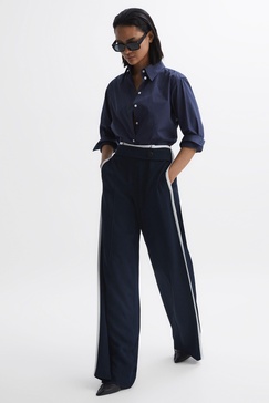 High Rise Wide Leg Trousers in Navy